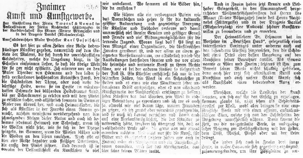 Artikel Znaimer Kunstgewerbe (1923)